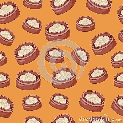 cartoon nikuman, japanese food seamless pattern on colorful background Vector Illustration