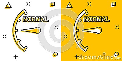 Cartoon normal level icon in comic style. Speedometer, tachometer sign illustration pictogram. Risk meter splash business concept Vector Illustration