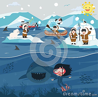 Cartoon North pole Arctic background Vector Illustration