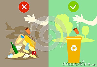 Cartoon Not Throw Littering Butts Card Poster Banner. Vector Vector Illustration