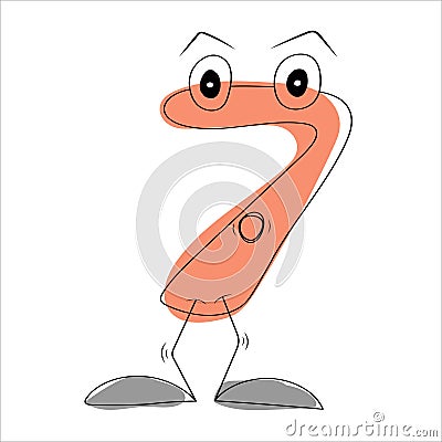 Cartoon number seven, funny numbers for children`s design, visual material cartoon numbers with eyes of character Vector Illustration