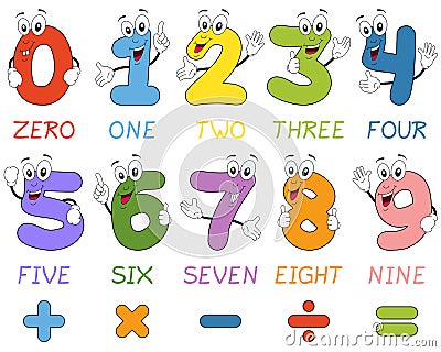 Cartoon Numbers Characters Vector Illustration