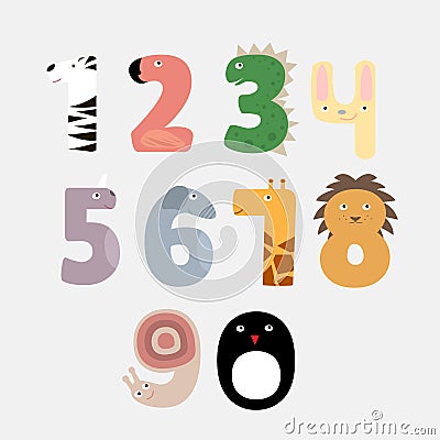 Cartoon numbers like animals Vector Illustration