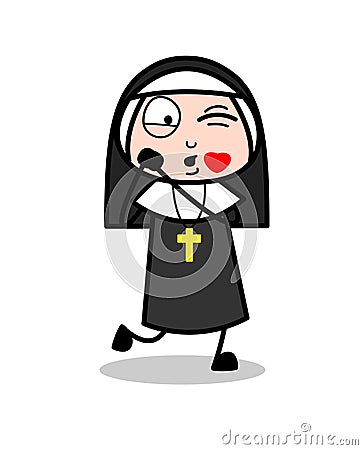 Cartoon Nun Blowing Kiss Vector Illustration Stock Photo