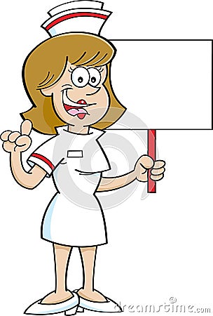 Cartoon nurse holding a sign. Vector Illustration