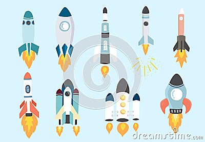 Cartoon object rocket collection.Vector illustration for icon,logo,sticker,printable,postcard and invitation Vector Illustration