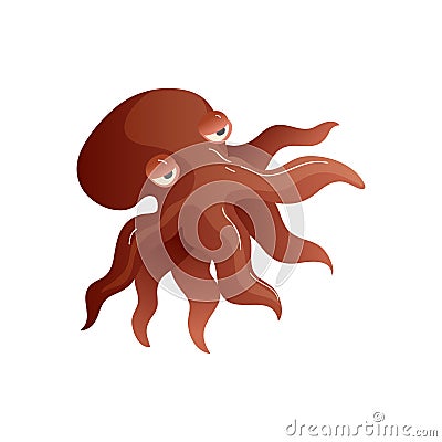 Cartoon octopus on white background. Water life. Vector Illustration