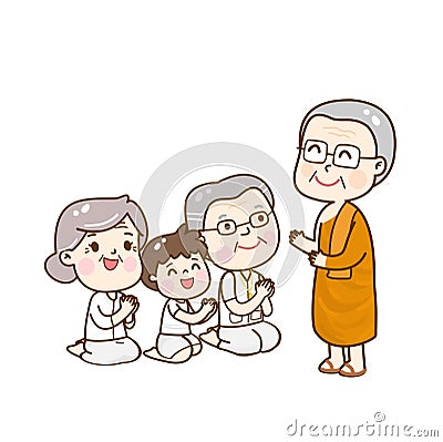 Cartoon Offering to Buddhist. Vector Illustration