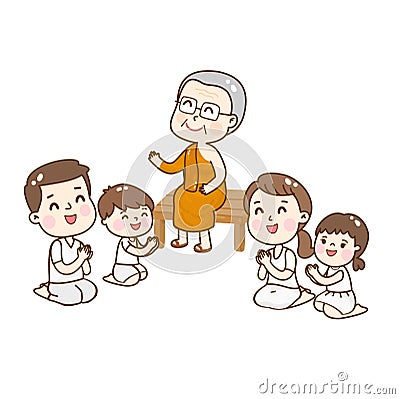 Cartoon Offering to Buddhist. Vector Illustration