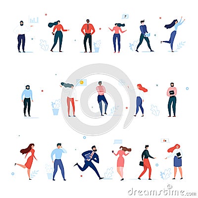 Cartoon Office People Character Community Flat Set Vector Illustration