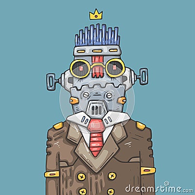 Cartoon office robot. Funny robot manager. Vector Illustration