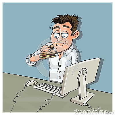 Cartoon office worker eating luch Vector Illustration