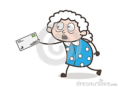 Cartoon Old Lady Running to Deliver the Letter Vector Illustration Stock Photo