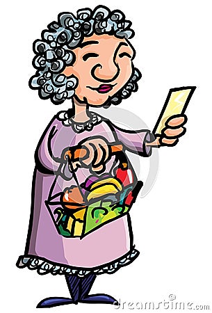Cartoon of old lady shopping Vector Illustration
