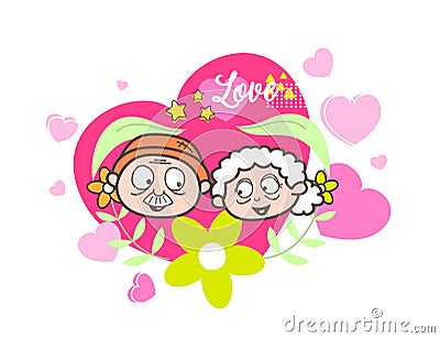 Cartoon Old Lover Characters Vector Illustration Stock Photo