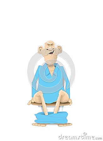 Cartoon of old man in pyjamas sitting on a toilet Stock Photo