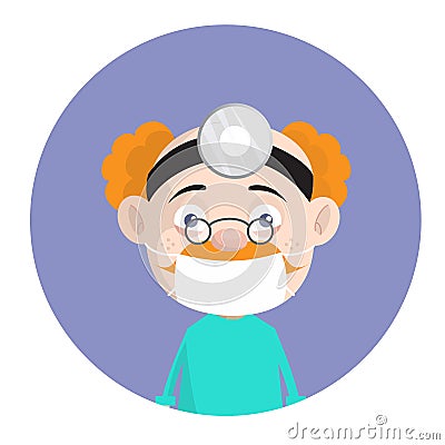 Cartoon Old Pathologist Surgeon with Face Mask and Spotlight Vector Vector Illustration
