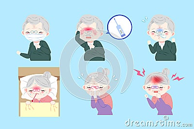 Cartoon old people sick Vector Illustration