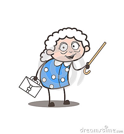 Cartoon Old Woman Going on Job Vector Concept Stock Photo