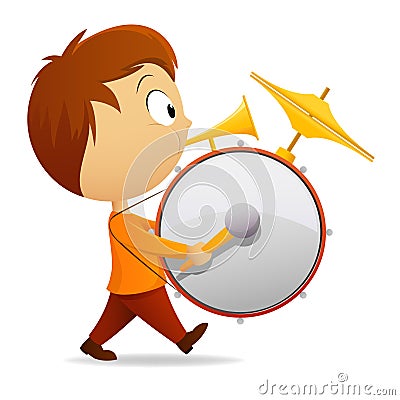 Cartoon one man band with drum and tube Vector Illustration