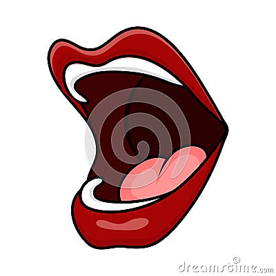 cartoon open mouth lips with tongue side isolated on white background Vector Illustration