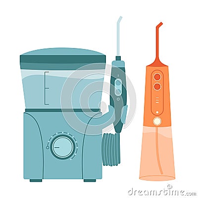 Cartoon dental water flosser. Oral irrigator. Flat vector illustration isolated on white Vector Illustration