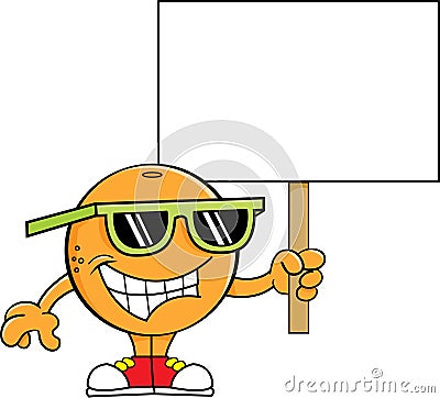 Cartoon orange holding a sign. Vector Illustration