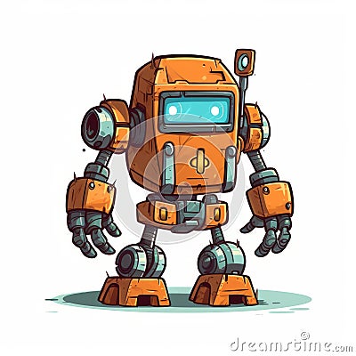 Cartoon Orange Robot Sprite - 2d Game Art Commission Cartoon Illustration
