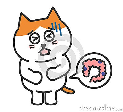 Cartoon orange tabby cat having lower abdominal pain, vector illustration. Vector Illustration