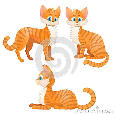 Cartoon orange tabby cat set Vector Illustration