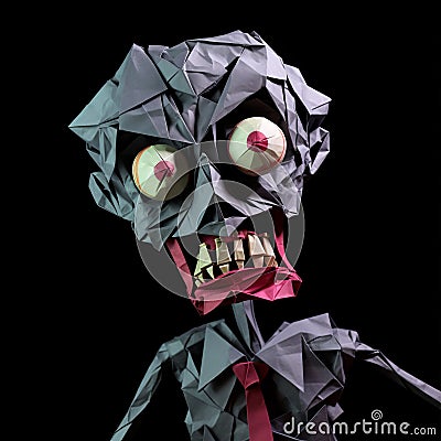 Cartoon Origami Zombie Sculpture On Black Background Stock Photo