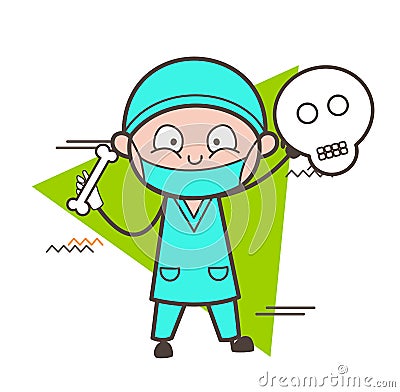 Cartoon Orthopedic Showing a Bone and Skull Vector Illustration Stock Photo