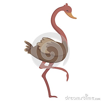 Cartoon ostrich. Vector illustration of a cute ostrich. Drawing birds for children. Zoo for kids. Vector Illustration