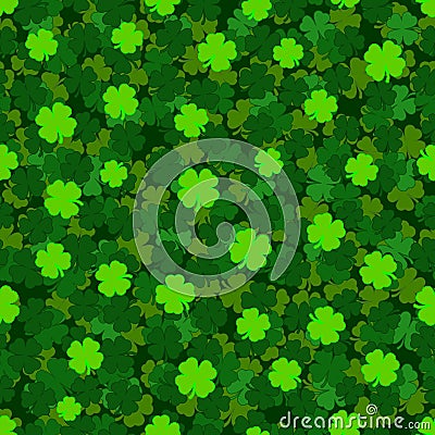 Cartoon outlined green clover leaf decorative seamless pattern background Vector Illustration