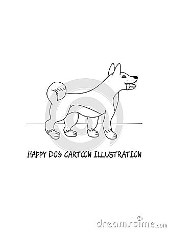 Cartoon outlined happy dog vector line art drawing Cartoon Illustration