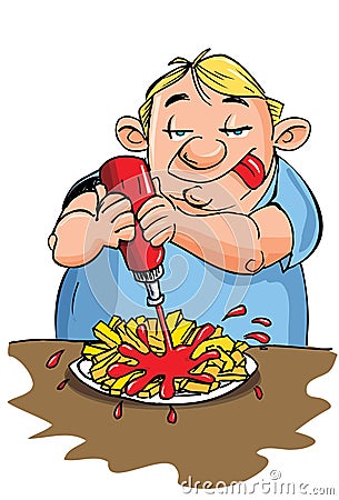 Cartoon of overweight man eating Vector Illustration