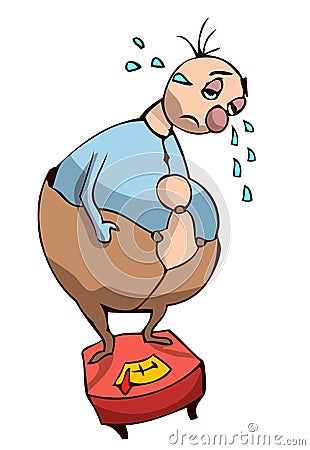 Cartoon Overweight Sad Person. Vector Illustration