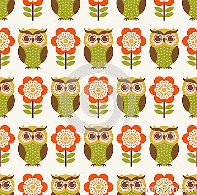 Cartoon owls seamless pattern Vector Illustration