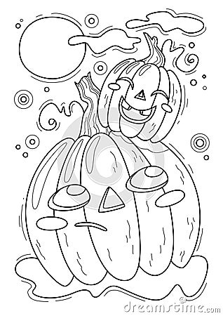 Cartoon page for coloring book with Halloween pumpkins, vector illustration Vector Illustration