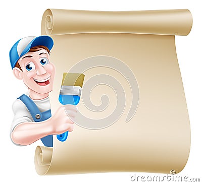 Cartoon Painter Decorator Scroll Vector Illustration