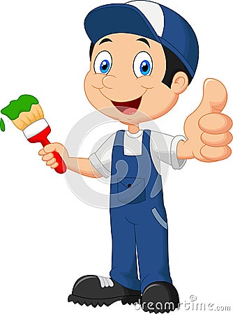 Cartoon painter holding a paintbrush Vector Illustration