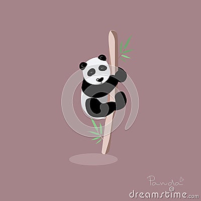 Cartoon panda bamboo branch climbs funny looks Vector Illustration