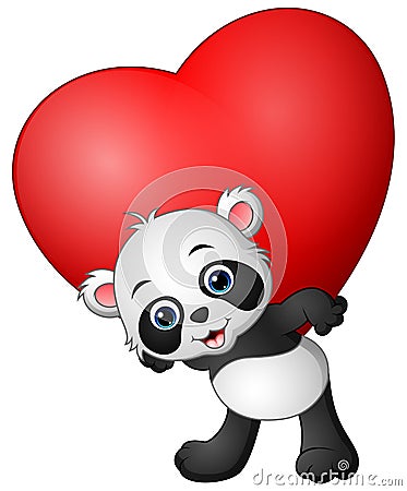 Cartoon panda hold red heart Vector Illustration