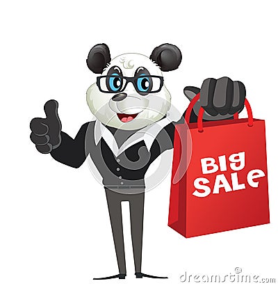 Cartoon Panda Holding Shopping Bag Vector Illustration