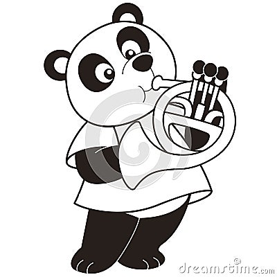 Cartoon Panda Playing a French Horn Vector Illustration