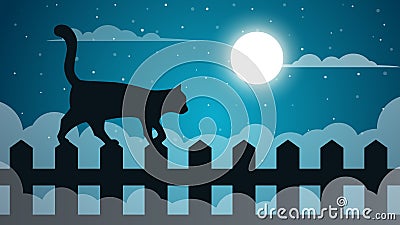 Cartoon paper landscape. Cat illustaton. Vector Illustration