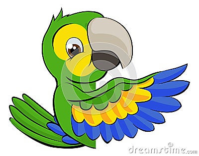 Cartoon Parrot Pointing Around Sign Vector Illustration