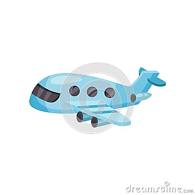 Cartoon passenger airplane. Small blue plane with jet engines. Flat vector for mobile game or advertising poster of Vector Illustration