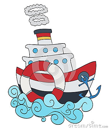 Cartoon passenger cruise ship over white Vector Illustration