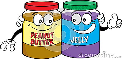 Cartoon peanut butter and jelly jars. Vector Illustration